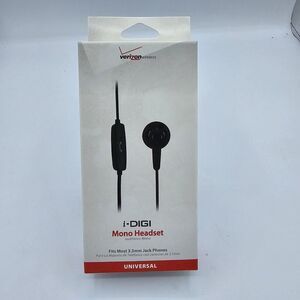 NEW Verizon i-DIGI Mono Headset, Universal (3.5mm AUX)  Black, Brand New In Box